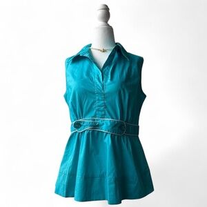 Cato Sleeveless Teal Collared Peplum Top with Belt